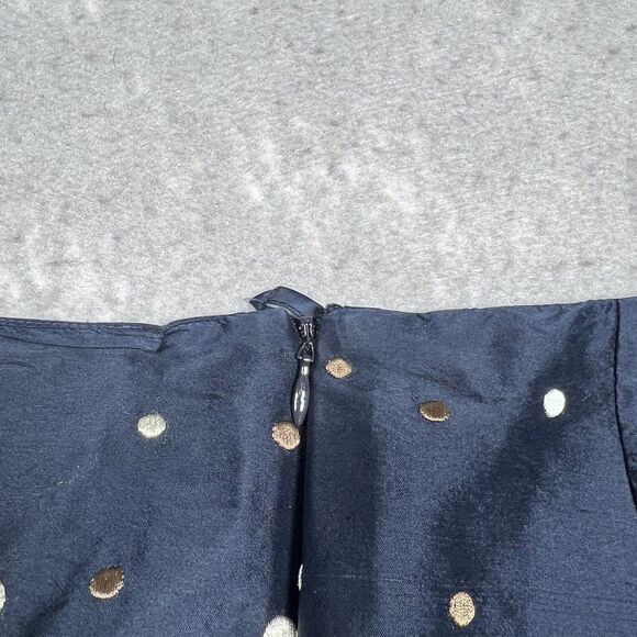 Talbots Pant Womens Size 8 Navy Tan Silver Polka Dot Ankle Straight Ankle Silk - Picture 9 of 12